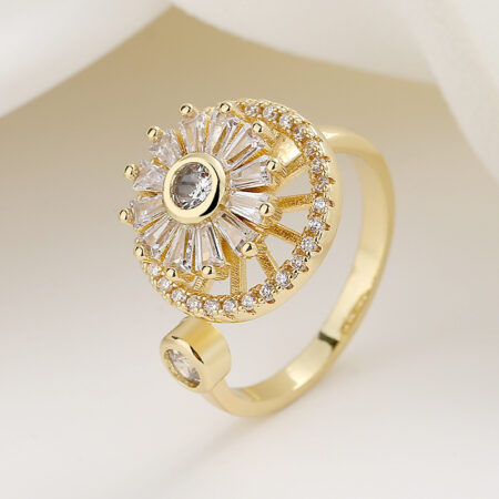 Rotating diamond studded flower circular ring
