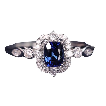 Square blue diamond pure silver ring
